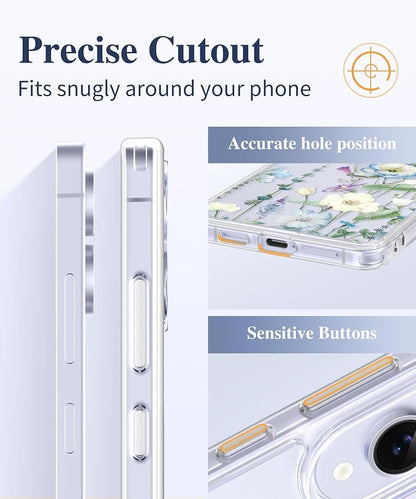 GVIEWIN for Samsung Galaxy S25 Edge Case, Clear Floral Shockproof Protective Women Phone Case, Non-Yellowing, Screen&Camera Lens Protector for Galaxy S25 Edge 6.7",Aquilegia/White