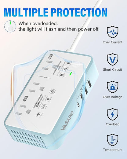 220V to 110V Voltage Converter US to Europe, 2000W Voltage Converter for European Travel with 3 AC 2 USB-C 2 USB-A Ports, and EU/UK/AU/IT European Travel Plug Adapter