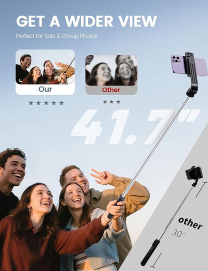 Selfie Stick Tripod with Remote, Extendable 360° Rotatable Selfie Stick, 41.7" Phone Tripod Stand for Cell Phone Filming Compatible with iPhone Samsung Android Smartphone Gopro