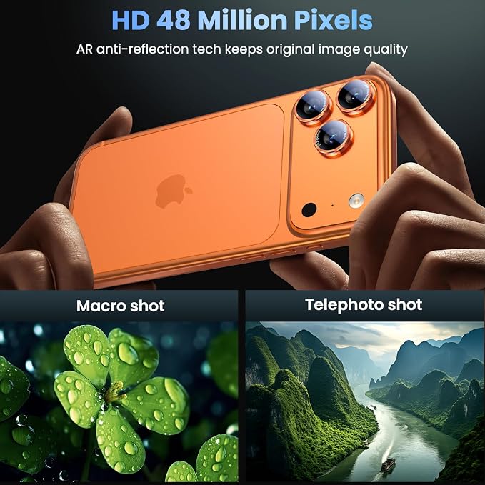 Uyiton for iPhone (17/16/15/14 Pro Max) and iPhone (17/16/15/14 Pro) Camera Lens Protector - Military-Grade Tempered Glass Metal Camera Cover, Easy to Install, Cosmic Orange+Red
