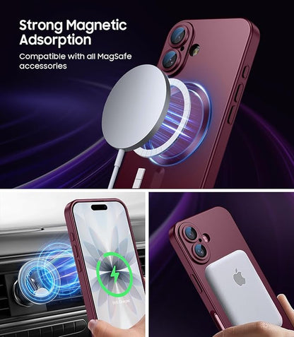 Magnetic for iPhone 17 Case [Compatible with MagSafe][Built-in Camera Lens Protector] Slim Thin Soft Silicone Bumper Shockproof Metallic Luster Phone Case (Burgundy)