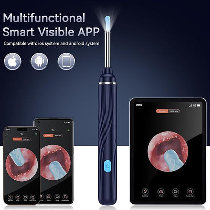 Ear Wax Removal Tool Camera, Ear Cleaner with Camera, 1080P HD Ear Camera and 6 LED Light, Ear Wax Removal Kit with 6 Ear Pick, 6 Pcs Ear Set, Ear Camera Wax Removal for iOS & Android, Blue