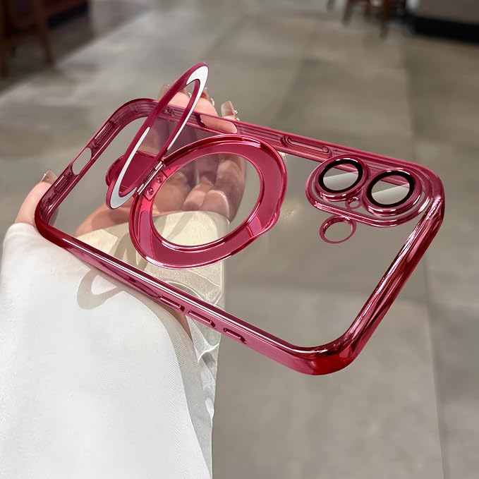 LXK Magnetic Invisible Stand for iPhone 17 Case 6.3" Compatible with MagSafe, Military-Grade Protection, with Camera Protector, Clear Scratch-Resistant Back Cover for iPhone 17 - Pink