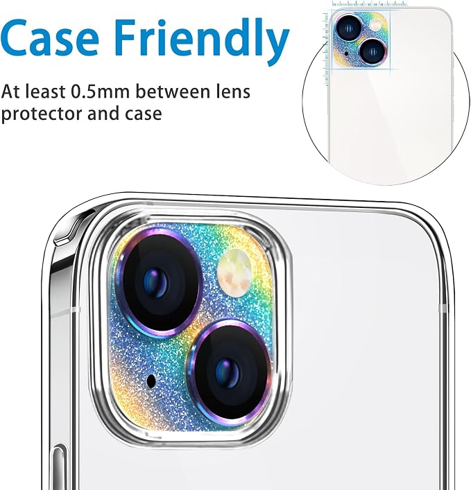 Compatible with iPhone 14 and iPhone 14 Plus Camera Lens Protector, Anti-Scratch Tempered Glass Camera Screen Protector Shockproof Full Protective Camera Cover Case Friendly Lens Cover-Colorful
