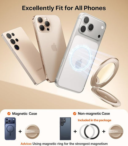 TORRAS 2026 Upgraded (Gen 7.0) Magnetic Phone Grip Ring Stand Holder, Comfortable Silicone Ring, Compatible with MagSafe Accessories 4-in-1 Kickstand for iPhone 17 Pro Max 16 15 14 13 Android,Rosegold