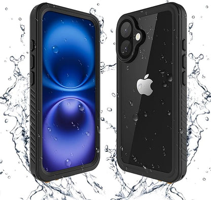 Lanenas for iPhone 16 Case Waterproof Case with Built-in Screen Protector, Full Body Dustproof Shockproof Heavy Duty Tough Rugged Phone Protective Cover for iPhone 16 6.1inch Black