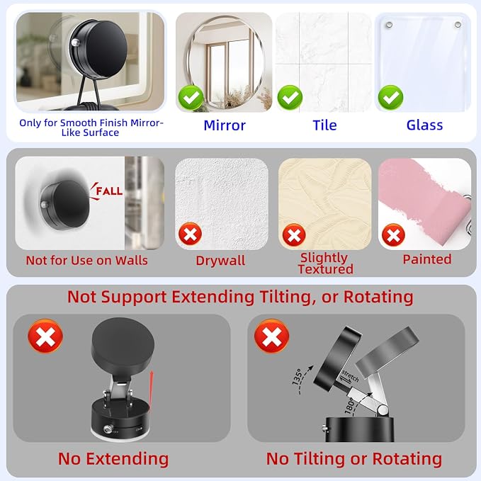 pop-tech Magnetic Vacuum Suction Mirror Phone Holder (Smooth Mirror Surface Only), Gym Bathroom Kitchen Shower Phone Mount for Magsafe iPhone Android Makeup, Selfies, Videos