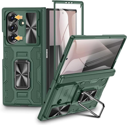 VEGO Case for Z Fold 7 with Rotating Kickstand & Hinge Protectior, Green | Built-inScreen Protector & Slide Camera Cover Anti-Fall Protective Military Grade Shockproof Hard Case for Samsung Fold7