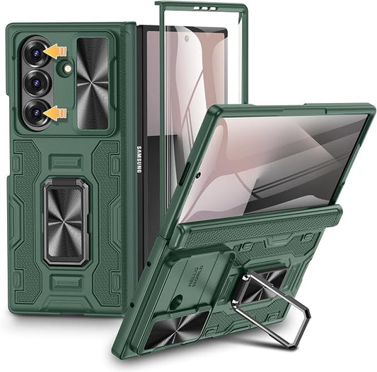 VEGO Case for Z Fold 7 with Rotating Kickstand & Hinge Protectior, Green | Built-inScreen Protector & Slide Camera Cover Anti-Fall Protective Military Grade Shockproof Hard Case for Samsung Fold7