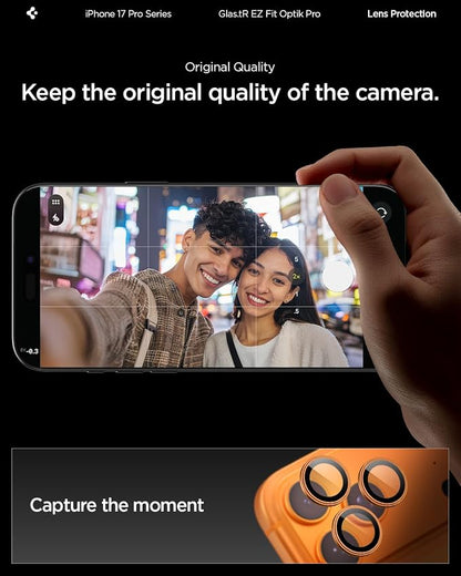 Spigen Camera Lens Screen Protector [GlasTR EZ Fit Optik Pro] Designed for iPhone 17 Pro Max | iPhone 17 Pro [Case Friendly] - Cosmic Orange [2 Pack]