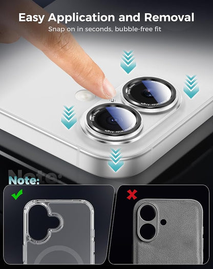 Goton Compatible for iPhone 17 & 16 & 16 Plus Camera Lens Protector, 1-Pack Aluminum Alloy Metal Cover with HD Tempered Glass, Pro Camera Style, Shatter-Resistant, Scratch-Proof, Case Friendly, Black