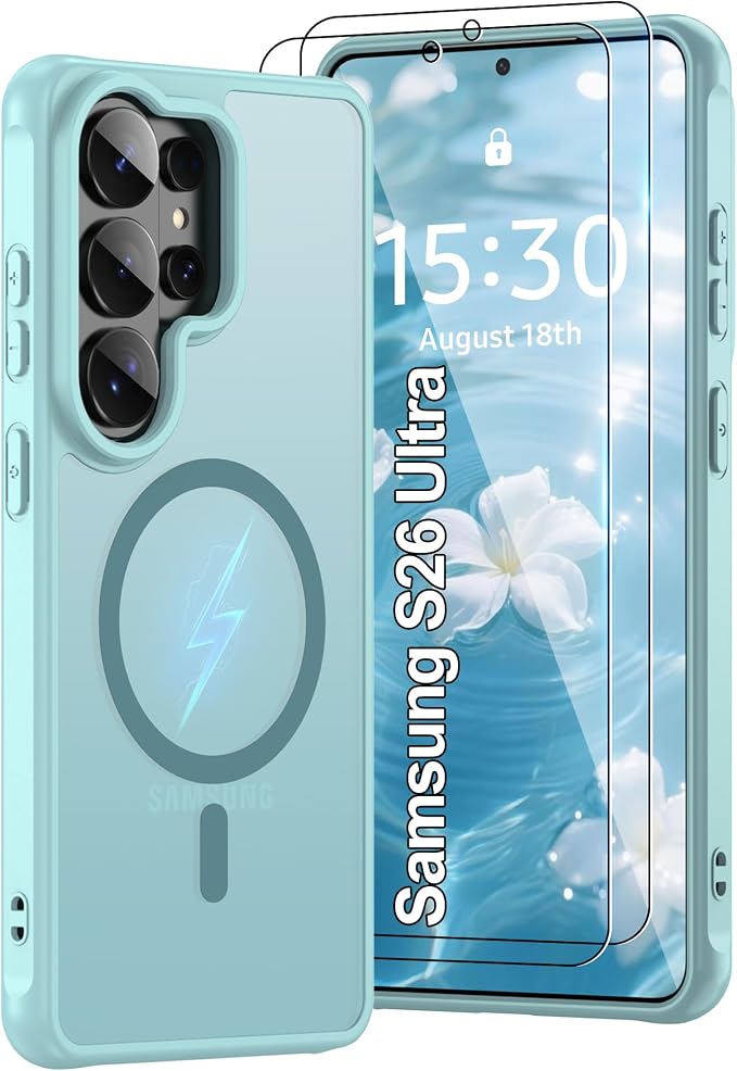 for Samsung Galaxy S26 Ultra Phone Case: S26 Ultra Case [Mag-Safe Fit] with 2PC HD Screen Protector,Frosted Translucent S26 Ultra Case Soft-Touch Skin Protection for Galaxy S26 Ultra Cover,Mint Greenn