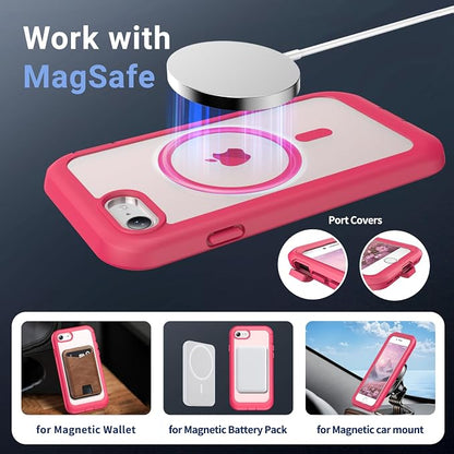 jaroco Magnetic for iPhone SE Case 3rd/2rd,iPhone 8/7 Case, [Compatible with MagSafe][Military Grade Drop Protection][Heavy Duty Protection][Non-Slip] 2-Layer Bumper Phone Case 4.7''-Rose