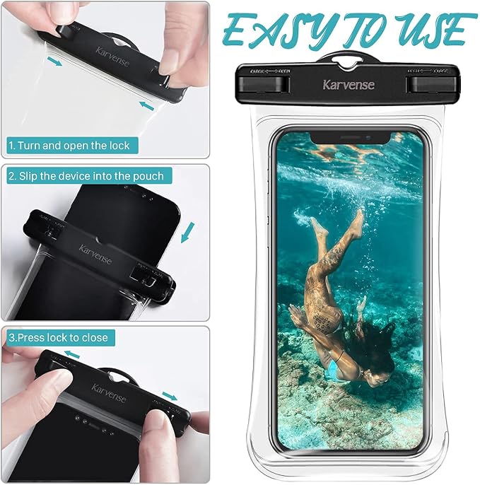 Waterproof Phone Pouch/Case, 4 Pack Large Water Proof Phone Pouch for iPhone, Samsung Galaxy & Pixel, IPX8 Phone Water Protector Pouch for Travel, Vacation, Beach, Pool, Cruise Essentials