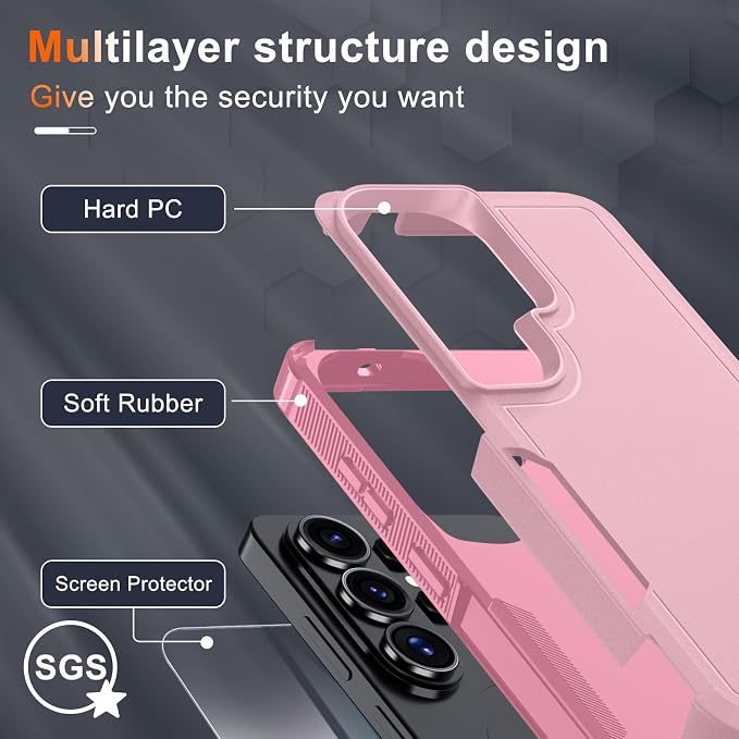 for Samsung Galaxy S26 Ultra Case with Screen Protector+Camera Lens Cover,Military Grade Heavy Duty Shockproof Phone Cover with Wrist Lanyard Strap for Samsung S26Ultra,Cute Pink