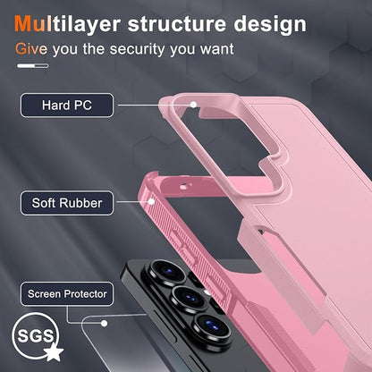 for Samsung Galaxy S26 Ultra Case with Screen Protector+Camera Lens Cover,Military Grade Heavy Duty Shockproof Phone Cover with Wrist Lanyard Strap for Samsung S26Ultra,Cute Pink