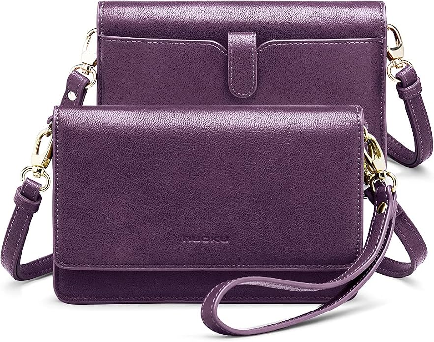 nuoku Women Small Crossbody Bag Cellphone Purse Wallet with RFID Card Slots 2 Straps Wristlet