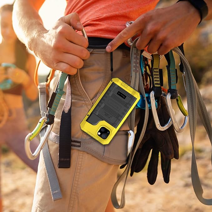 Beasyjoy for iPhone 13 Case Waterproof, Metal Phone Case with Built-in Screen Protector, Heavy Duty Full Body Protective Military Grade Shockproof Rugged Defender Cover 6.1 Inch, Yellow