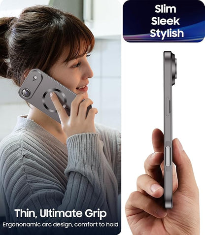 Magnetic for iPhone Air Case, Compatible with MagSafe, Built-in Camera Lens Protector, Slim Thin Soft Silicone Bumper Shockproof Metallic Luster Phone Case for iPhone 17 Air (Gray)
