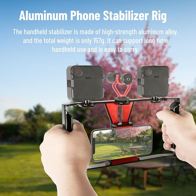 Smartphone Video Rig, Phone Video Stabilizer Grip Vlogging Cage with Cold Shoe 1/4 Screw Hole, Phone Handheld Rig for Videomaker Film Maker Video Grapher Live Recording