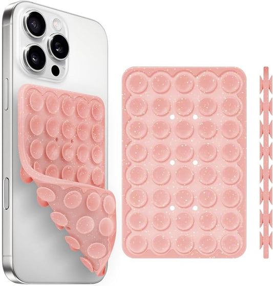 Silicone Suction Cup Phone Case Mount Double Sided, Phone Accessories Hands-Free Strong Grip Holder for Selfies and Videos (Reddish Brown Glitter)