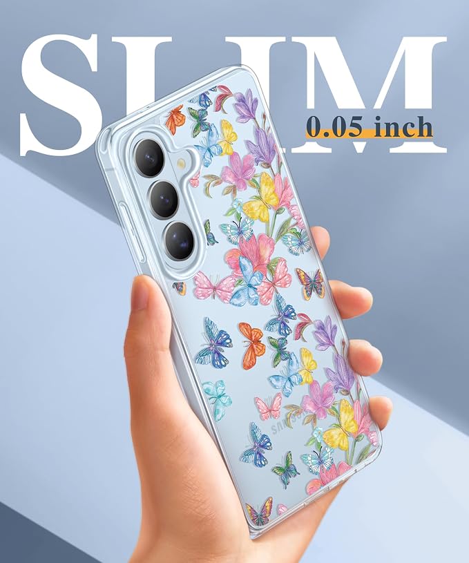 GVIEWIN for Samsung Galaxy S26 Plus Case, Clear Floral Slim Shockproof Protective Women Phone Case, Non-Yellowing, with Screen Protector&Camera Lens Protector for S26 Plus 6.7", Fantasy Butterfly