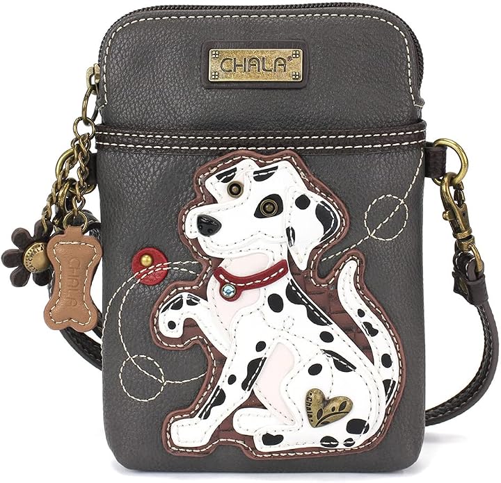 CHALA Dog Collection Cell Phone Crossbody Purse-Women PU Leather/Canvas Multicolor Handbag with Adjustable Strap