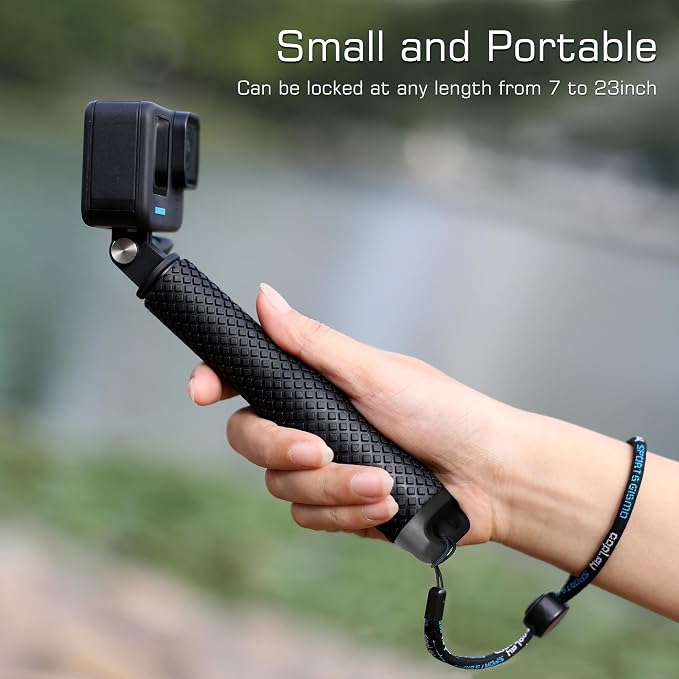GEPULY Short Selfie Stick Pole Waterproof Hand Grip Adjustable Underwater Monopod for GoPro Hero 13 12 11 10 9 8 7 6 5 AKASO DJI OSMO 6 5 Pro Action Camera Black