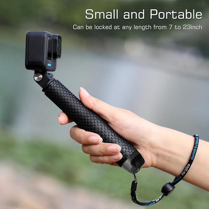 GEPULY Short Selfie Stick Pole Waterproof Hand Grip Adjustable Underwater Monopod for GoPro Hero 13 12 11 10 9 8 7 6 5 AKASO DJI OSMO 6 5 Pro Action Camera Black