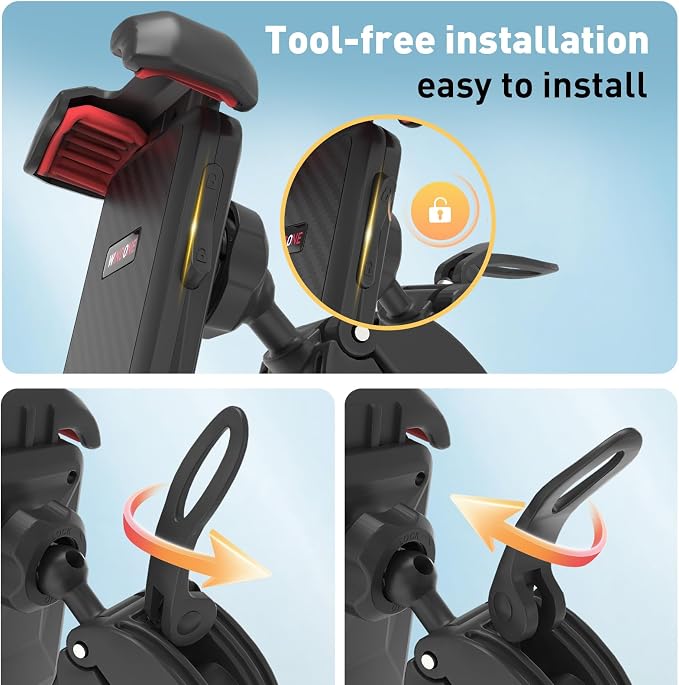 Windone Bike Phone Holder, Motorcycle Phone Mount, Handlebar Phone Mount for Bicycle Scooter, Bike Accessories Compatible with 4.7"~6.7" iPhone, All Smartphones, Black