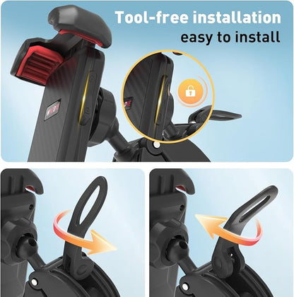 Windone Bike Phone Holder, Motorcycle Phone Mount, Handlebar Phone Mount for Bicycle Scooter, Bike Accessories Compatible with 4.7"~6.7" iPhone, All Smartphones, Black