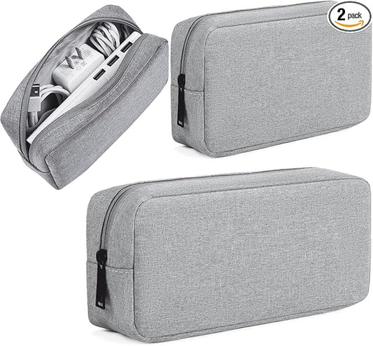 CAAORDKSO 2PCS Electronics Organizer Travel Case, Electronic Accessories Bag, Waterproof Accessories Storage Pouch for Power Bank, Cable, Cord, Charger, Mouse, Various Accessories (Small+Big-Gray)