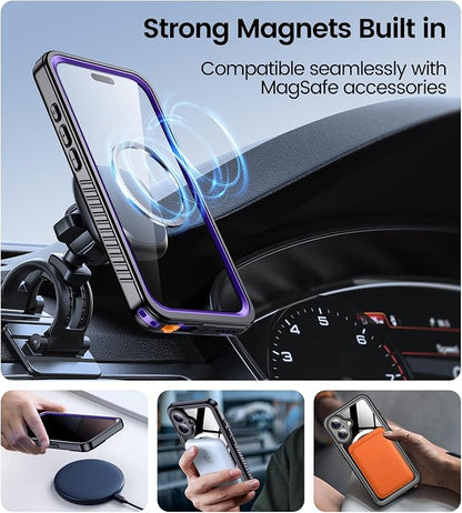 Temdan Magnetic for iPhone 16 Plus Case Waterproof,Built-in Screen Protector[IP68 Underwater][Upgrade Military Dropproof][Compatible with MagSafe] Full Body Shockproof Translucent Case 6.7''-Purple