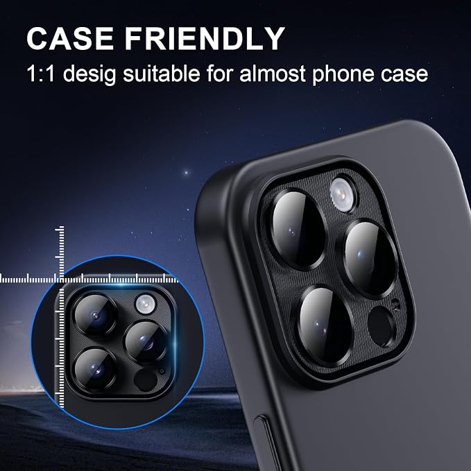 AFARER 2Pack Camera Lens Protector for iPhone 16 Pro/16 Pro Max,Shockproof Aluminium Alloy & 9H Tempered Glass Protector,Full Protective Strong Adsorption-Black