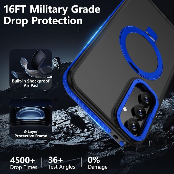 for Samsung Galaxy S23 FE Case, Magnetic Adjustable Ring Stand [Fit for Magsafe], [Military-Grade Shockproof Protection] Phone Case with Kickstand&Ring Holder (Blue)