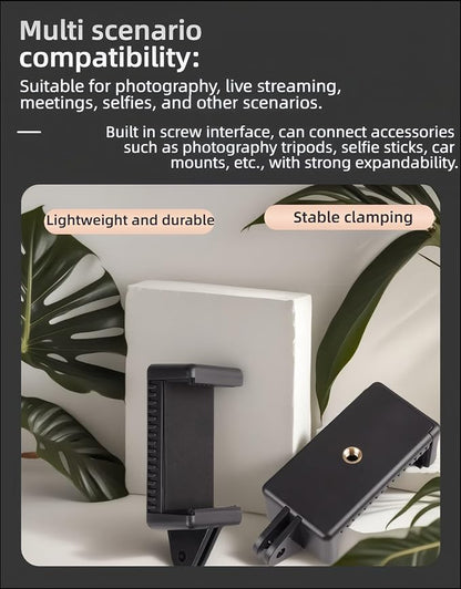 All Phone Holder – No Tools Needed! Spring Clamp Fits 55-85mm Phones, Sturdy E-Base for Car Rides, Zoom Calls & Outdoor Filming 360° Adjustable, Soft TPU Padding | Gym, Travel, Studio