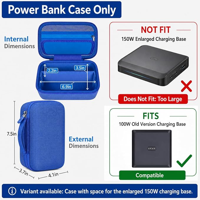 Laptop Power Bank Case for Anker 25000& Prime 27650，Blue | Organizes the Power Bank, Small Cables and 100W Charging Base; Larger 150W Charging Base Does Not Fit, Case Only