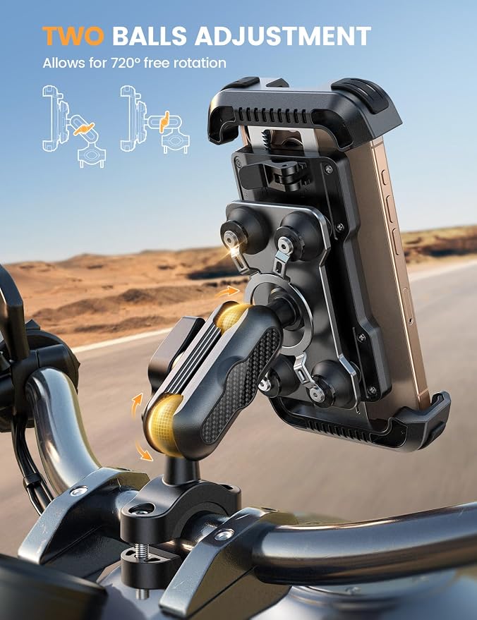 Lamicall Motorcycle Phone Mount Holder - [Metal Extension Arm] [Dual Vibration Dampener] Bike Cell Phone Mount, Bicycle Handlebar Phone Clamp, Gifts for iPhone 16 15 14 Pro Max, 4.7-6.7" Phones