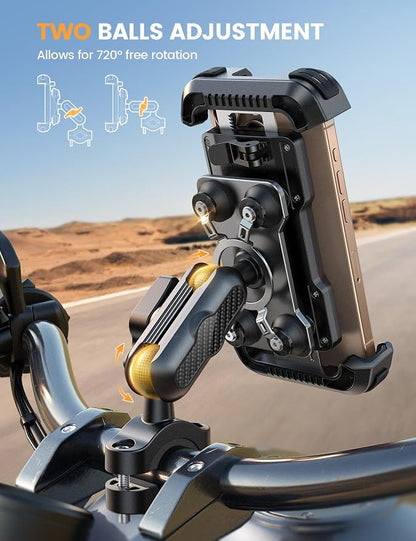 Lamicall Motorcycle Phone Mount Holder - [Metal Extension Arm] [Dual Vibration Dampener] Bike Cell Phone Mount, Bicycle Handlebar Phone Clamp, Gifts for iPhone 16 15 14 Pro Max, 4.7-6.7" Phones