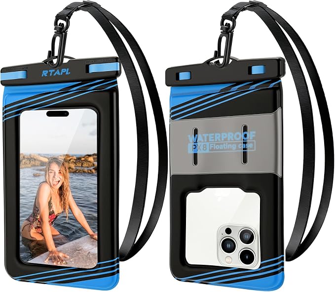 Floating Waterproof Phone Pouch 2 Pack - IPX8 Waterproof Phone Case with Lanyard, Universal Protector for iPhone 17/16/15/14/13 Pro Max Plus & Galaxy S25/S24, Blue