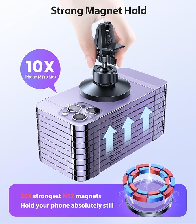 VICSEED for MagSafe Car Mount [Upgraded Strongest Magnet Power] Magnetic Phone Holder for Car Vent 360 Adjustable Magnetic Phone Mount for iPhone 17 Pro Max 16 15 14 13 12 Plus Mini, Purple