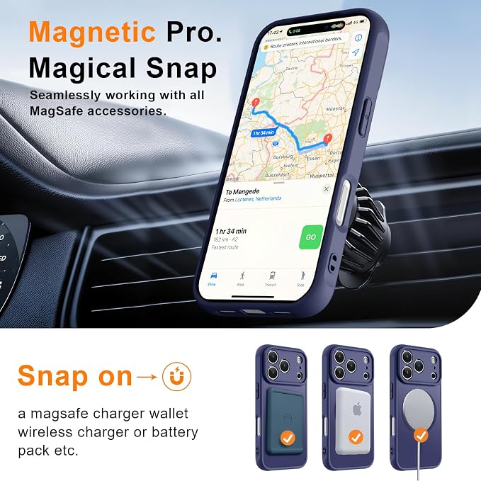 MOCCA Magnetic for iPhone 17 Pro Case, (Compatible with Magsafe) (16FT Military Grade Protection) Full Camera Protection Anti-Fingerprint Slim Translucent Matte Phone Cover 6.3",Deep Blue