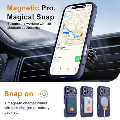 MOCCA Magnetic for iPhone 17 Pro Case, (Compatible with Magsafe) (16FT Military Grade Protection) Full Camera Protection Anti-Fingerprint Slim Translucent Matte Phone Cover 6.3",Deep Blue