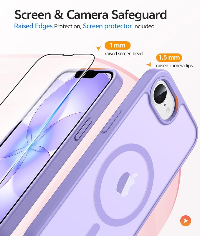 FNTCASE for iPhone 17e Case: iPhone 16e Phone Case [Compatible with Magsafe] Translucent Matte Cases with [Screen Protector] Military Grade Shockproof Protective Phone Cover - Light Purple