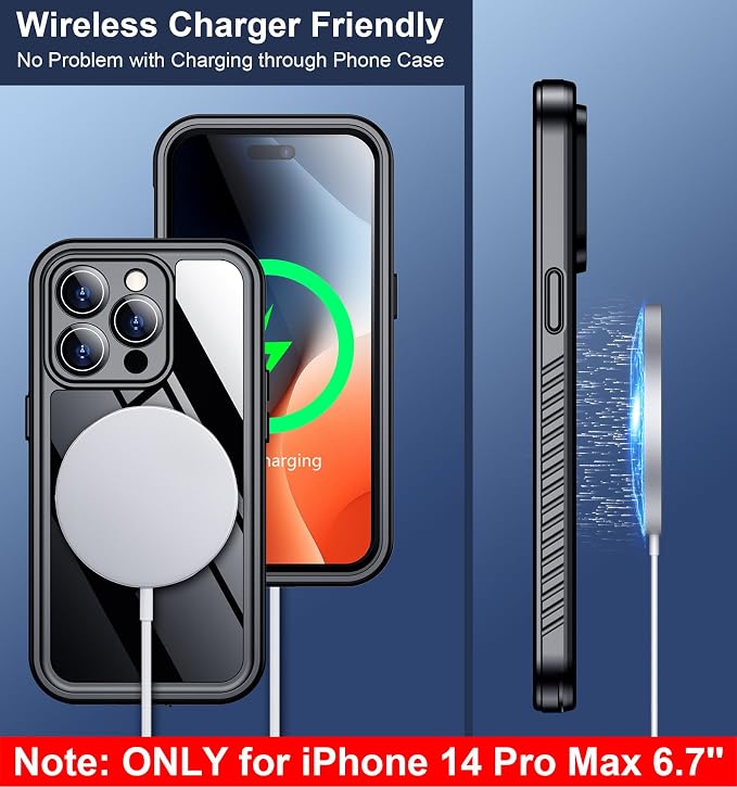 SPIDERCASE Only Designed for iPhone 14 Pro Max Case Waterproof [12FT Military Dropproof] [Built-in Screen Protector] [IP68 Underwater] Full Body Shockproof Protective Phone Case 6.7'' 2022, Black