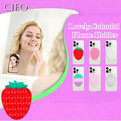 CIEO Silicone Phone Grip, Strong Suction, Fruit Shaped Phone Holder,Suitable for Selfies and Videos on Mirrors, bathrooms and Smooth Surfaces, Compatible with iPhone, Samsung.(Strawberry Shaped, red)