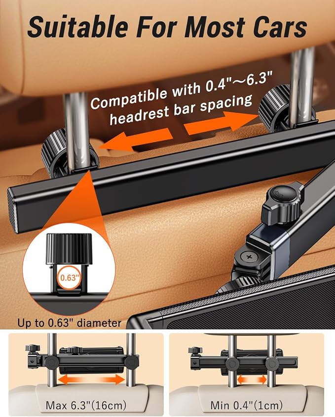 Extension Arm Tablet Holder for Car Headrest Adjustable iPad Holder for Car Backseat Rear Facing for Kids Baby, Car Mount Fit 4.7"-13" Cell Phone iPad mini Air Pro 12.9 Switch Fire Tablet