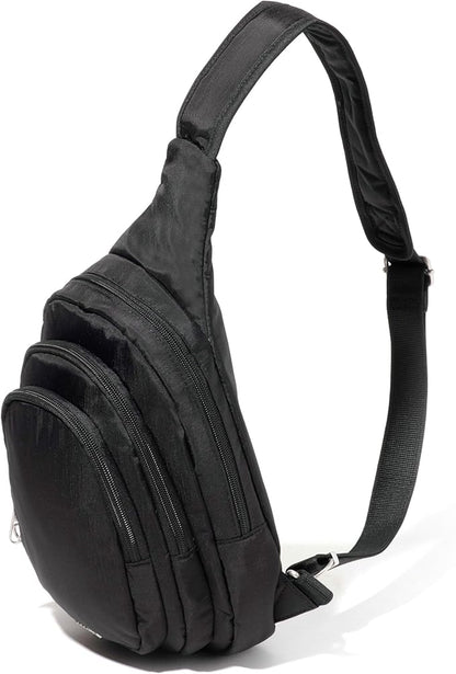 Baggallini Securtex® Anti-Theft Multi Zip Sling - Lightweight 8.6"x15.2" Travel Bag with Locking Zippers & RFID Protection