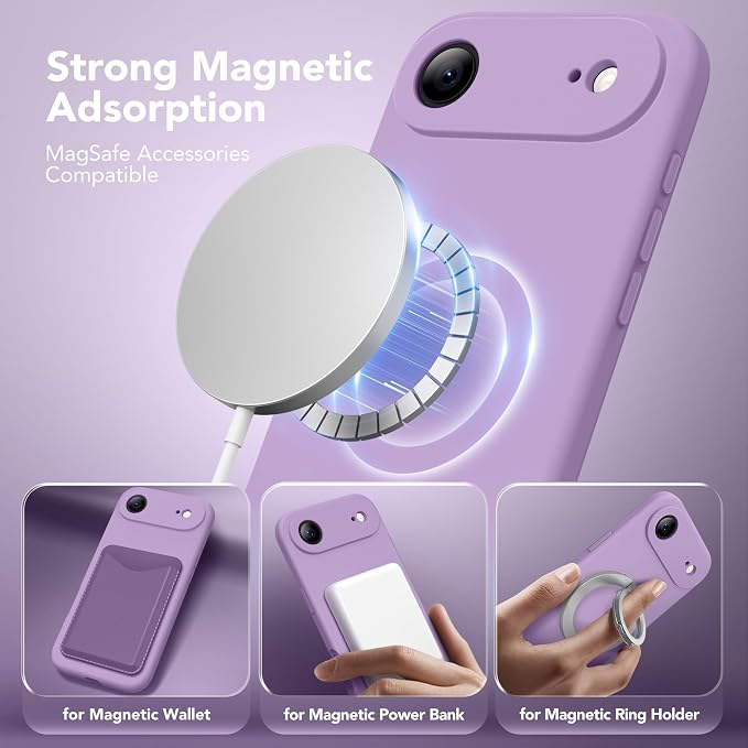 Magnetic for iPhone Air Case, Compatible with MagSafe, [Full Camera Protection][Screen Protector] Silicone Shockproof Protective Phone Case for iPhone 17 Air 6.5", Light Purple