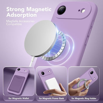 Magnetic for iPhone Air Case, Compatible with MagSafe, [Full Camera Protection][Screen Protector] Silicone Shockproof Protective Phone Case for iPhone 17 Air 6.5", Light Purple